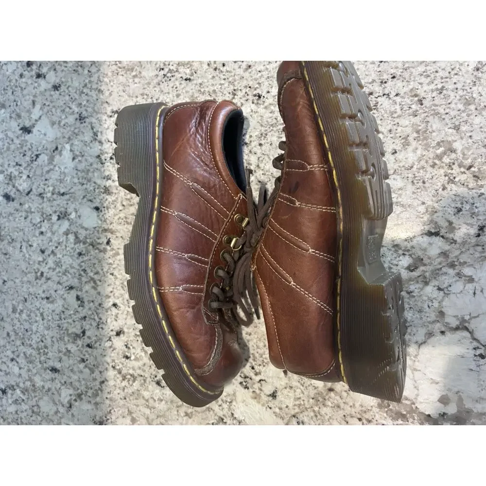 Dr. Martens 11306 Brown Leather Oxford Shoes Mens 8 Low Top Chunky Preppy AW004